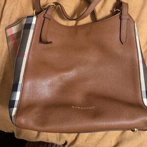 Canterbury Leather and House Check Canvas Tote Bag